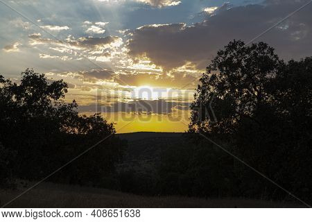 Sunset Landscape With Vibrant Colors In Southern Andalusia In Spain
