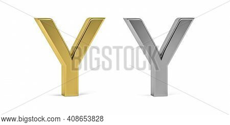 Three Dimensional Letter Y Made In Two Types Of Materials - Gold, Aluminum - On White Background - 3