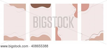 Set Of Abstract Backgrounds For Social Media. Shapes And Lines Of Postel Earthy Colors. Backdrop Tem
