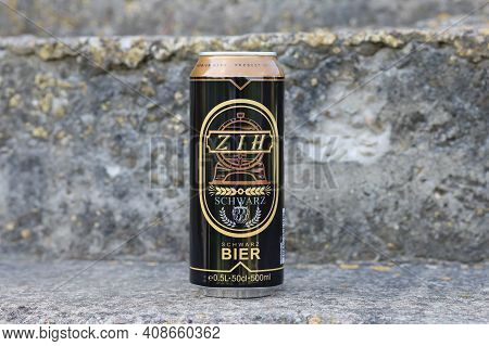 Lviv, Ukraine - July 19, 2020: Zih German Beer In A Jar