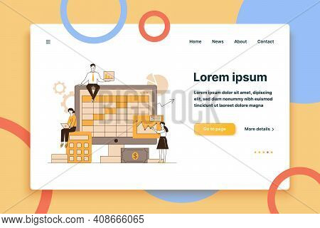 Preparation For Bookkeeping Or Annual Report Vector Illustration. Accountants Making Analyses, Calcu