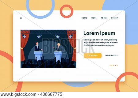 Two Politicians Taking Part In Political Debates In Front Of Audience Isolated Flat Vector Illustrat