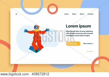 Person Enjoying Snowboarding. Excited Child Sliding On Board Flat Vector Illustration. Vacation, Sno