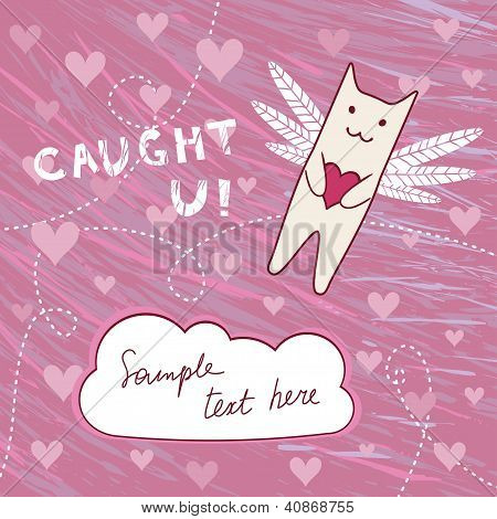 Flying cat avec amour coeur