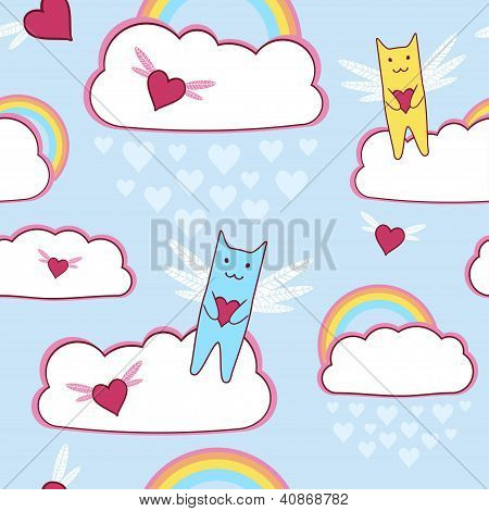 chats volants avec un cœur aimant