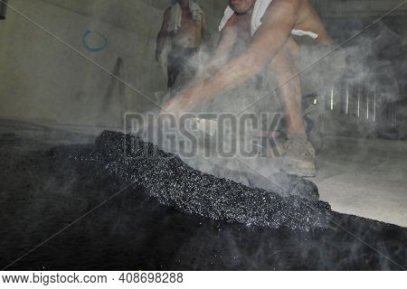 Hot Liquid Mastic Asphalt On The Floor
