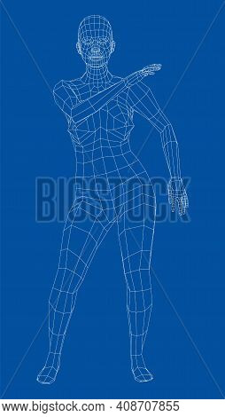 Wireframe Ballerina Or Dancer In Dance Pose. Vector 3d Rendering