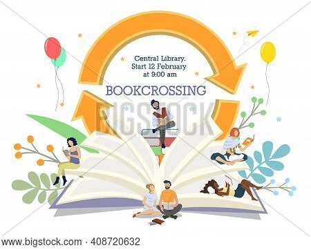 Bookcrossing Invitation Poster Banner Vector Template. Book Fair, Exchange.