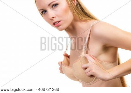 Woman Wearing Too Big Bra