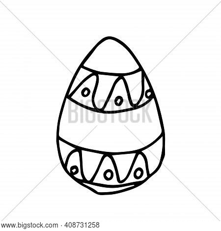 Doodle Easter Egg With Pattern On White Background Isolated.
