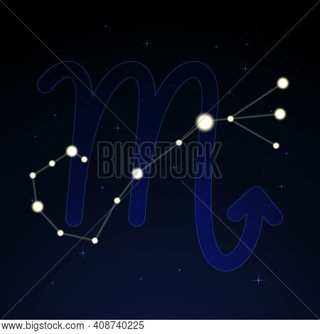 Scorpius, The Scorpion. Constellation And Zodiac Sign On The Starry Night Sky.