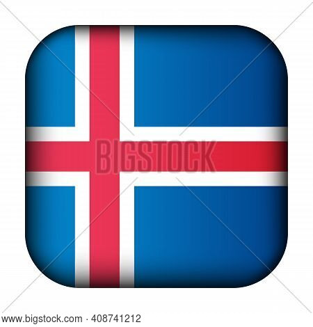 Glass Light Ball With Flag Of Iceland. Squared Template Icon. Icelandic National Symbol. Glossy Real