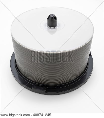Tub (pack) Of 50 Blank Bluray Dvds Cds. Isolated On White Background.