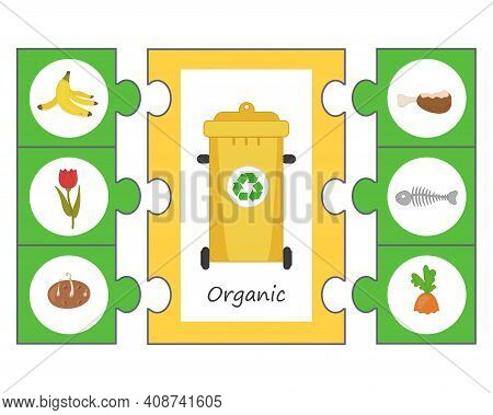 Game For Children. Pazl. Waste Sorting Concept Illustration. Sort Garbage By Type. Organic. Educatio