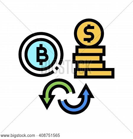 Currancy Money To Bitcoin Color Icon Vector. Currancy Money To Bitcoin Sign. Isolated Symbol Illustr