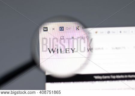 New York, Usa - 15 February 2021: Wiley Website In Browser With Company Logo, Illustrative Editorial