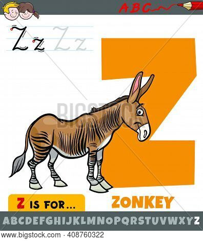 Educational Cartoon Illustration Of Letter Z From Alphabet With Zonkey Animal Character For Children