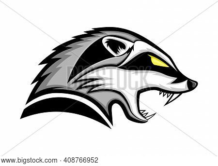 Illustration With Angry Badger Icon On White Background.