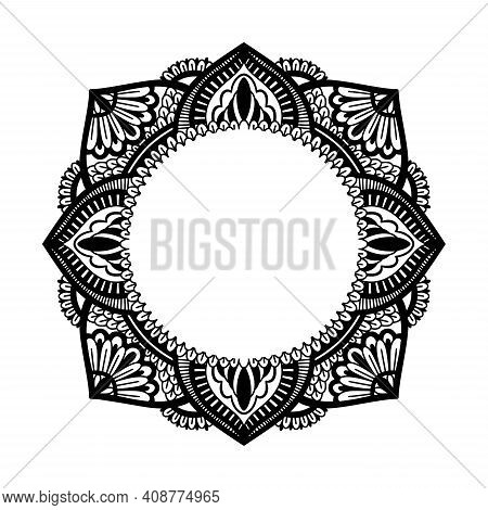 Graphic Frame Round Traditional Mandala Abstract Isolated In White Background.boho Indian Shape.ethn