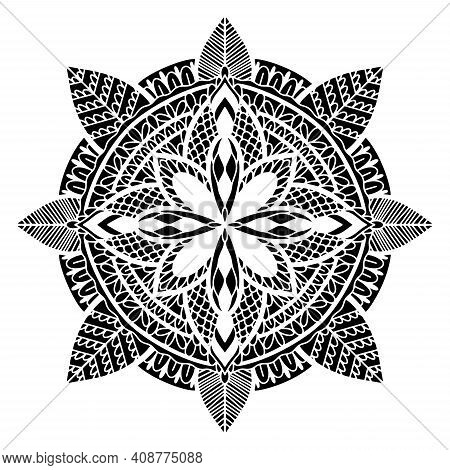Graphic Round Traditional Mandala Abstract Isolated In White Background.boho Indian Shape.ethnic Ori
