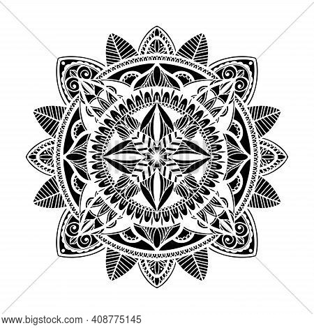 Graphic Round Traditional Mandala Abstract Isolated In White Background.boho Indian Shape.ethnic Ori