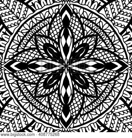 Graphic Round Traditional Mandala Abstract Isolated In White Background.boho Indian Shape.ethnic Ori