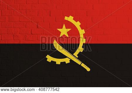 Flag Of Angola. Brick Wall Texture Of The Flag Of Angola.