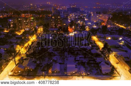 Evening Traffic Jams In The City. Aerial View.