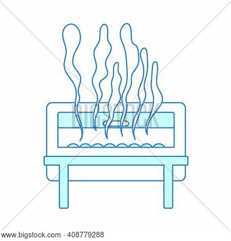 Chafing Dish Icon. Thin Line With Blue Fill Design. Vector Illustration.