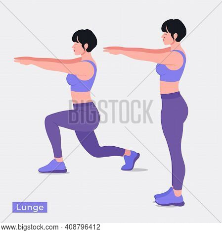 Lunge Exercise, Women Workout Fitness, Aerobic And Exercises. Vector Illustration.