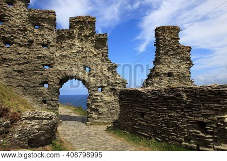 Tintagel (england), Uk - August 10, 2015: Tintagel Ruins, Cornwall, United Kingdom.