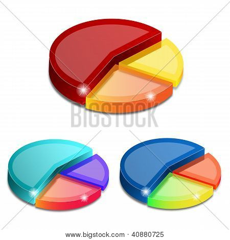3D Pie Graphs Isolated On White Background, Vector Illustration