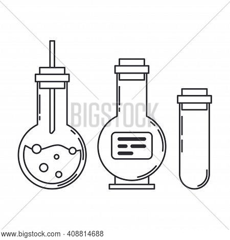 Line Medical Pharmaceutica Icon Set Retort, Tube. Professional Equipment Symbol. Science, Pharmacy, 