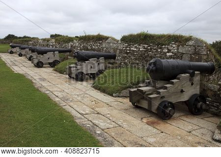 Falmouth (england), Uk - August 15, 2015: Cannon Near Pendennis Castle, Falmouth, Cornwall, England,