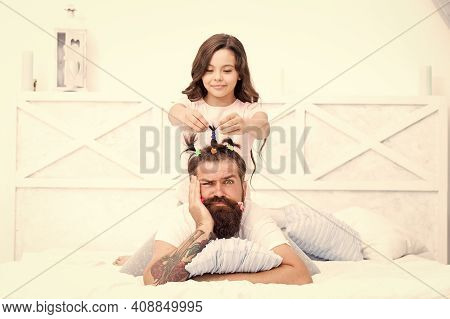 Thats Ok. Happy Fathers Day. Family. Fathers Day With Daughter At Home. Daughter Creating Fathers Ha