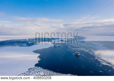Aerial View Of Fort Alexander The First In Kronstadt. Winter Is Plague. Defensive Structures In The