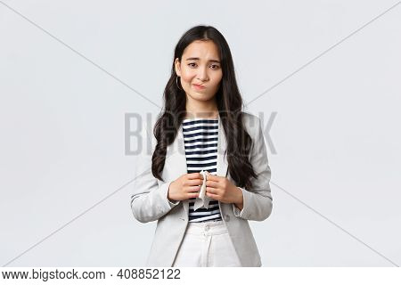 Business, Finance And Employment, Female Successful Entrepreneurs Concept. Sad And Gloomy Office Lad