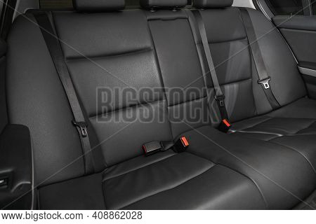 Novosibirsk, Russia - February 18 2021: Bmw 3, New Car Inside. Clean Car Interior. Black Back Seats 