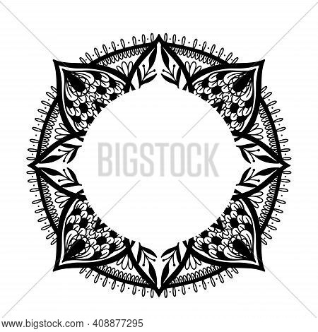 Graphic Frame Round Traditional Mandala Abstract Isolated In White Background.boho Indian Shape.ethn