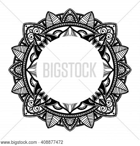 Graphic Frame Round Traditional Mandala Abstract Isolated In White Background.boho Indian Shape.ethn