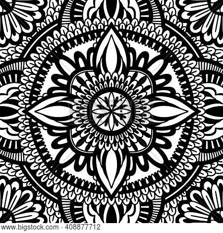 Graphic Round Traditional Mandala Abstract Isolated In White Background.boho Indian Shape.ethnic Ori
