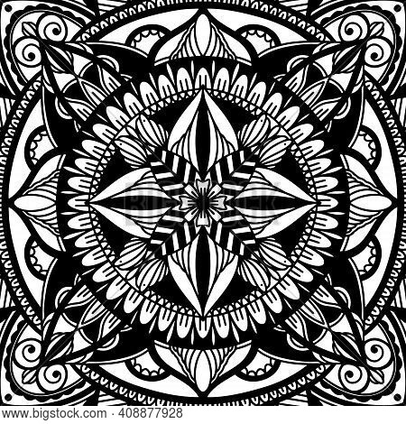 Graphic Round Traditional Mandala Abstract Isolated In White Background.boho Indian Shape.ethnic Ori