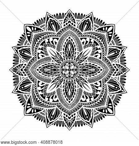 Graphic Round Traditional Mandala Abstract Isolated In White Background.boho Indian Shape.ethnic Ori