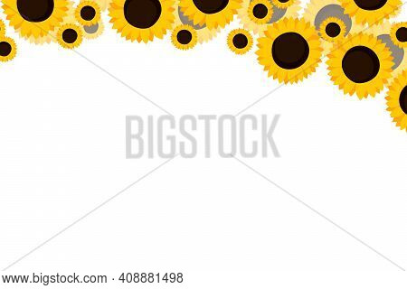 Floral Frame With Orange Sunflowers On White Background. Ornate Border With Flowers. Vector Stock Il
