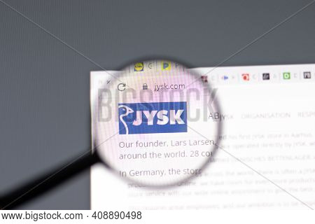 New York, Usa - 15 February 2021: Jysk Website In Browser With Company Logo, Illustrative Editorial