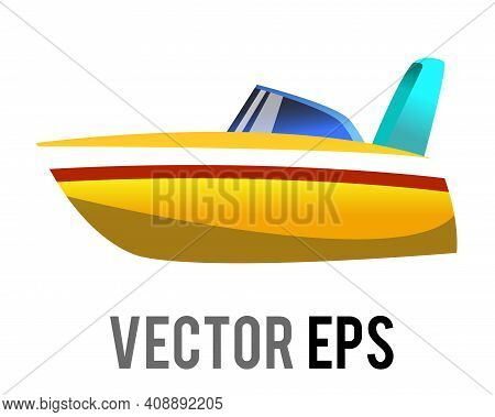 The Isolated Vector Side Of Yellow Roofless Speedboat Icon With Gradient Blue Window