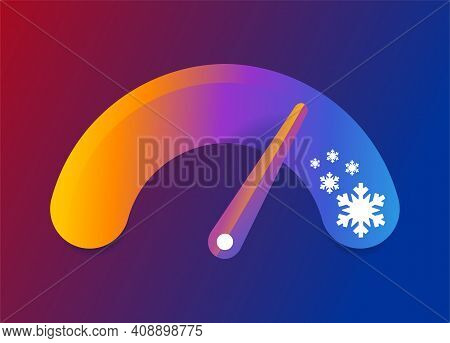 Cold Snap Concept - Temperature Measurment Scale With Lowering Indicator And Snowflakes. Vector Illu