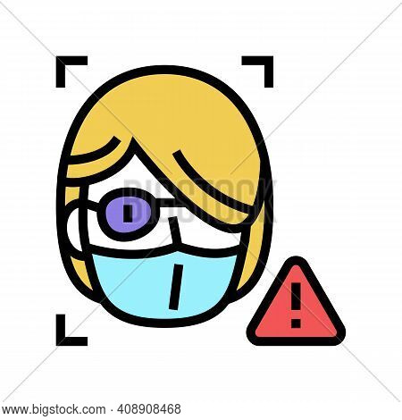 Non-recognition Face Id Because Of Eye Patch And Facial Mask Color Icon Vector. Non-recognition Face