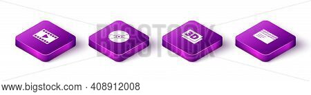 Set Isometric Play Video, Cd Or Dvd Disk, 3d Word And Movie Clapper Icon. Vector