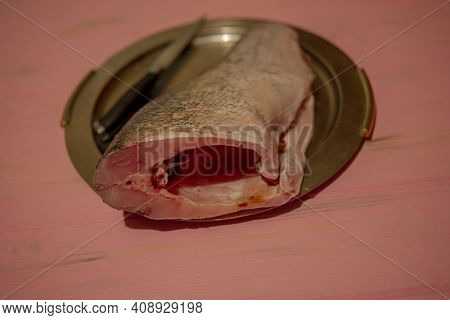 Fathead Minnow Fish Fresh. Background. Piece Of Raw Fish